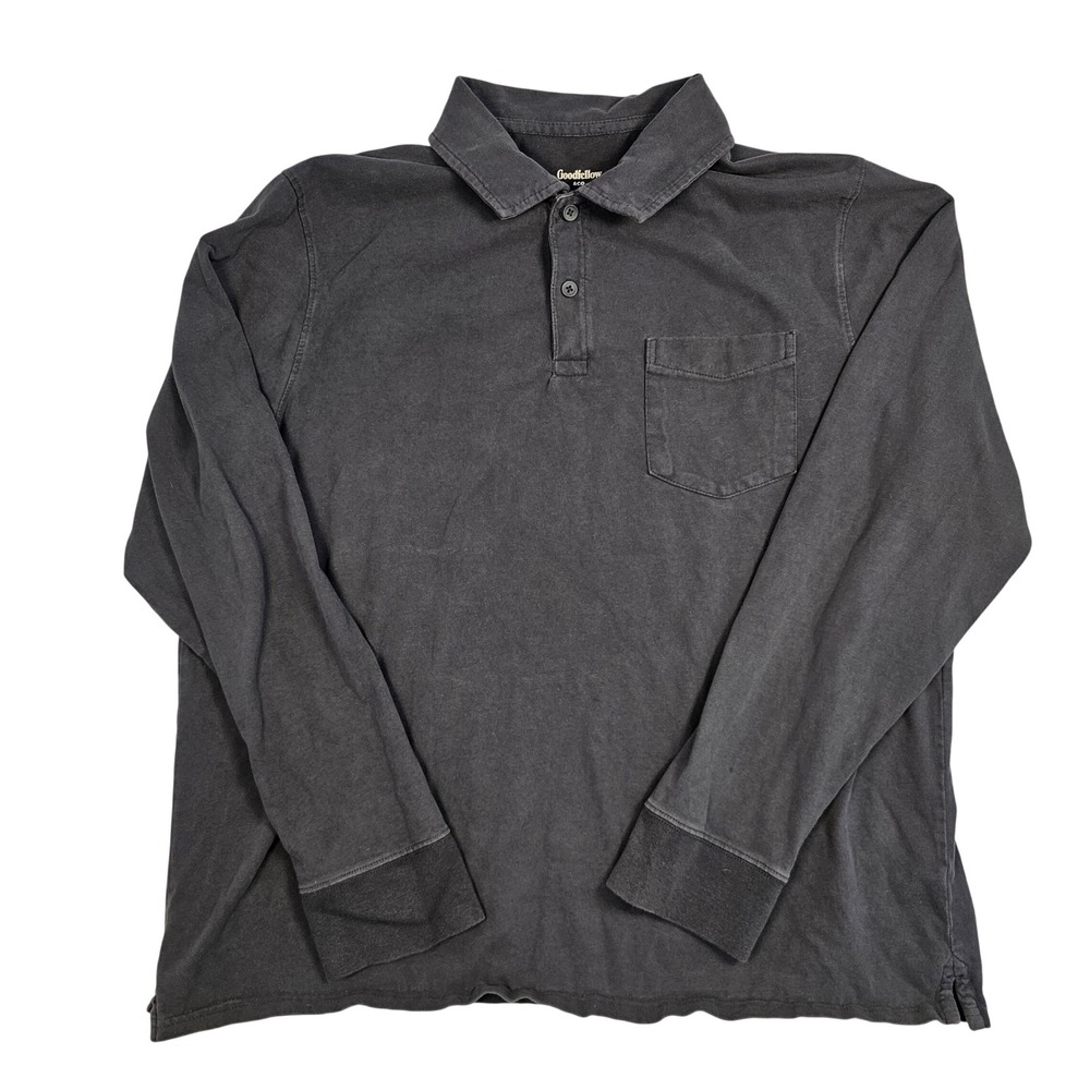 Goodfellow & Co Mens XL Long Sleeve Polo Shirt Charcoal Gray Pocket Standard Fit